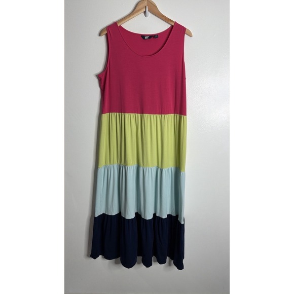 Lands' End Tiered Colorblock Sleeveless Maxi Sundress 1X Multicolor Stretch - Picture 8 of 8